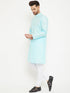 Vastramay Men's Aqua And White Cotton Kurta Churidar Set