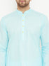 Vastramay Men's Aqua And White Cotton Kurta Churidar Set