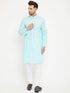 Vastramay Men's Aqua And White Cotton Kurta Churidar Set