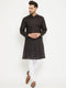 Vastramay Men's Black And White Cotton Kurta Churidar Set