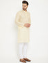 Vastramay Men's Cream And White Cotton Kurta Churidar Set