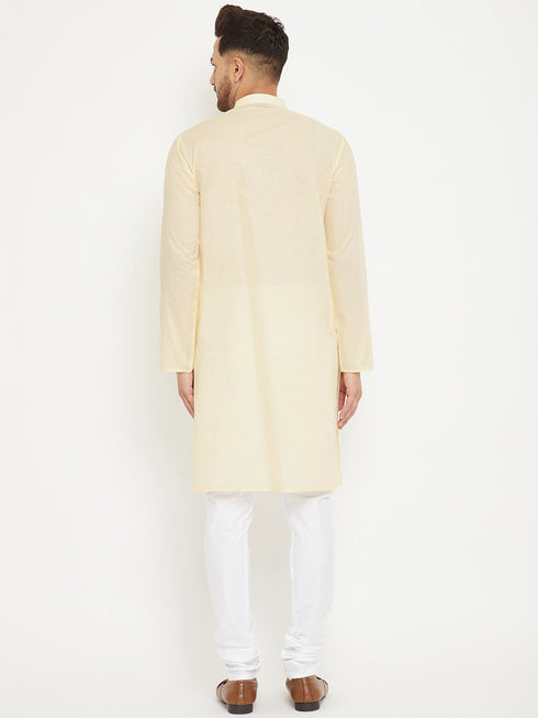 Vastramay Men's Cream And White Cotton Kurta Churidar Set