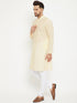 Vastramay Men's Cream And White Cotton Kurta Churidar Set
