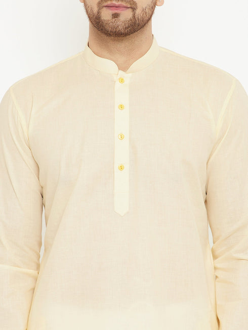 Vastramay Men's Cream And White Cotton Kurta Churidar Set