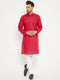 Vastramay Men's Red And White Cotton Kurta Churidar Set