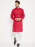 Vastramay Men's Red And White Cotton Kurta Churidar Set