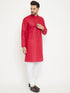 Vastramay Men's Red And White Cotton Kurta Churidar Set