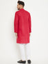 Vastramay Men's Red And White Cotton Kurta Churidar Set