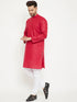 Vastramay Men's Red And White Cotton Kurta Churidar Set