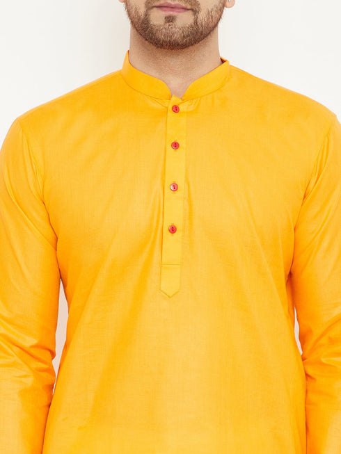 Vastramay Men's Orange And White Cotton Kurta Churidar Set