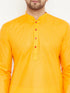 Vastramay Men's Orange And White Cotton Kurta Churidar Set