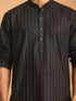 Vastramay Men's Black Striped Kurta And Rose Gold Pant Set