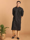 Vastramay Men's Black Striped Kurta And Rose Gold Pant Set