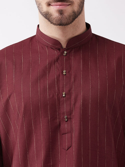 Vastramay Men's Maroon And Rose Gold Cotton Blend Kurta Pyjama Set