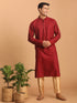 Vastramay Men's Maroon Striped Kurta And Rose Gold Pant Set