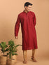 Vastramay Men's Maroon Striped Kurta And Rose Gold Pant Set
