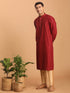 Vastramay Men's Maroon Striped Kurta And Rose Gold Pant Set