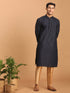Vastramay Men's Navy Blue Striped Kurta And Rose Gold Pant Set