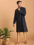 Vastramay Men's Navy Blue Striped Kurta And Rose Gold Pant Set