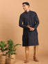 Vastramay Men's Navy Blue Striped Kurta And Rose Gold Pant Set