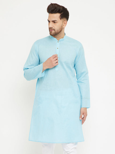 Vastramay Men's Aqua Cotton Blend Kurta