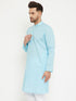 Vastramay Men's Aqua Cotton Blend Kurta