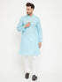 Vastramay Men's Aqua And White Cotton Blend Kurta Pyjama Set