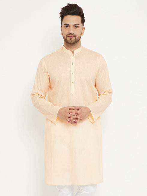 Vastramay Men's Cream Cotton Blend Kurta