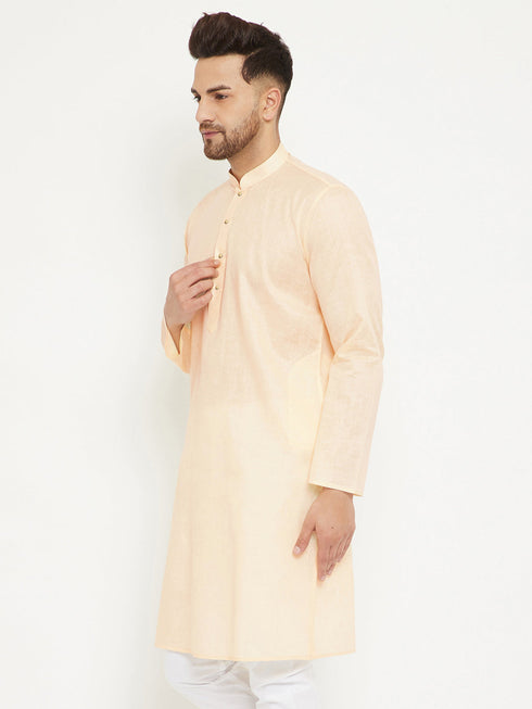 Vastramay Men's Cream Cotton Blend Kurta