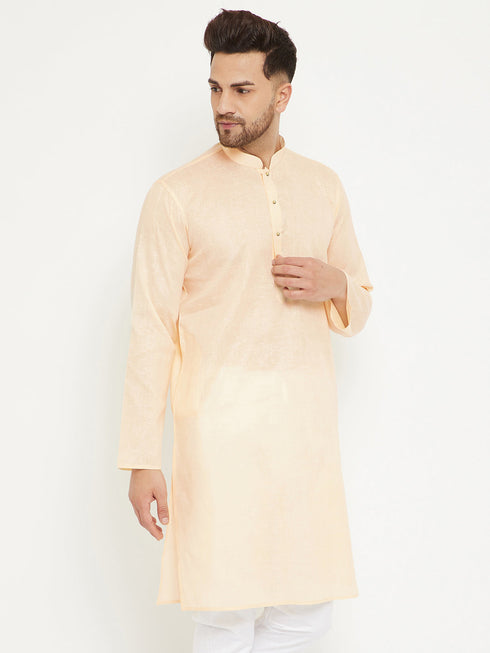 Vastramay Men's Cream Cotton Blend Kurta