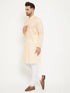 Vastramay Men's Cream And White Cotton Blend Kurta Pyjama Set