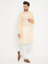 Vastramay Men's Cream And White Cotton Blend Kurta Pyjama Set