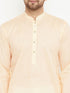 Vastramay Men's Cream And White Cotton Blend Kurta Pyjama Set