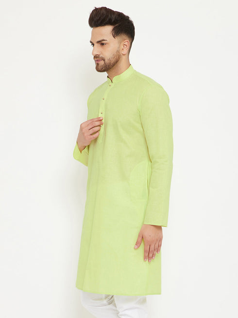 Vastramay Men's Green Cotton Blend Kurta