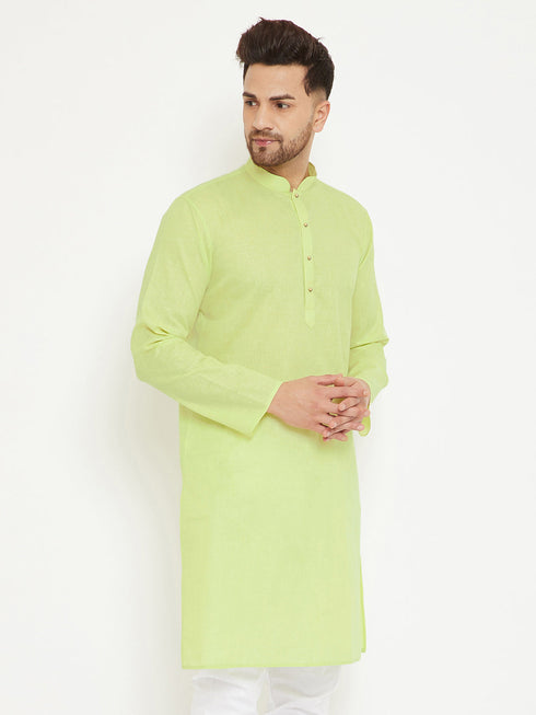 Vastramay Men's Green Cotton Blend Kurta