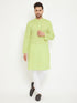 Vastramay Men's Green And White Cotton Blend Kurta Pyjama Set