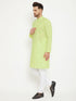 Vastramay Men's Green And White Cotton Blend Kurta Pyjama Set