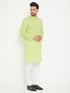Vastramay Men's Green And White Cotton Blend Kurta Pyjama Set