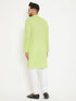 Vastramay Men's Green And White Cotton Blend Kurta Pyjama Set