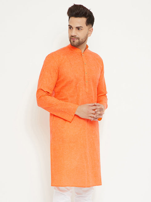 Vastramay Men's Orange Cotton Blend Kurta