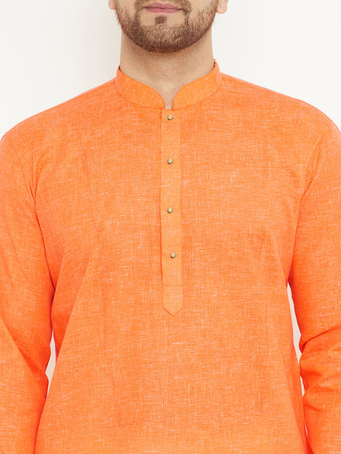 Vastramay Men's Orange Cotton Blend Kurta