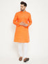 Vastramay Men's Orange And White Cotton Blend Kurta Pyjama Set