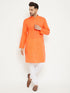 Vastramay Men's Orange And White Cotton Blend Kurta Pyjama Set