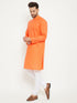 Vastramay Men's Orange And White Cotton Blend Kurta Pyjama Set