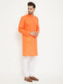 Vastramay Men's Orange And White Cotton Blend Kurta Pyjama Set