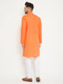 Vastramay Men's Orange And White Cotton Blend Kurta Pyjama Set