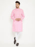 Vastramay Men's Pink And White Cotton Blend Kurta Pyjama Set