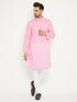Vastramay Men's Pink And White Cotton Blend Kurta Pyjama Set