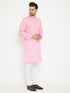 Vastramay Men's Pink And White Cotton Blend Kurta Pyjama Set