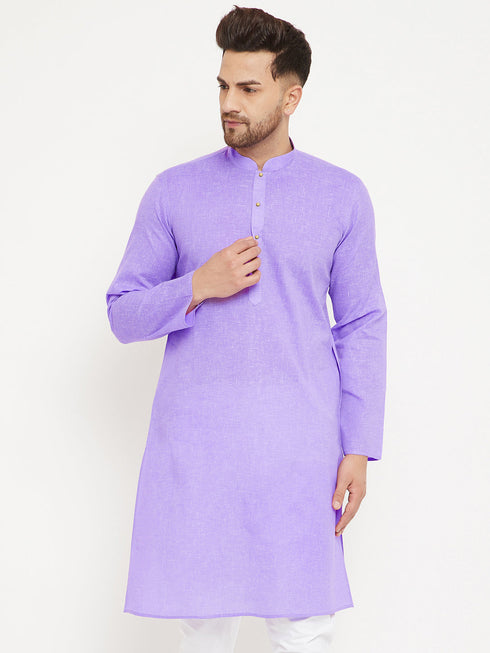 Vastramay Men's Purple Cotton Blend Kurta